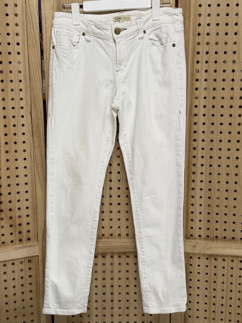 White Straight Leg Jeans Embroidered Pocket Boutique Style CAbi